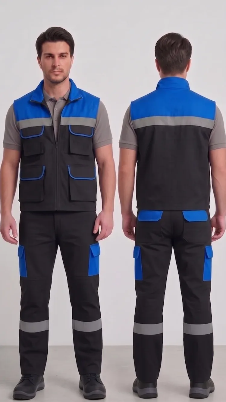 Özel üretim iş yeleği-pantolon takımı #02 — harman gabardin 245 gr/m² full likralı premium pamuk, İlke Tekstil Denizli