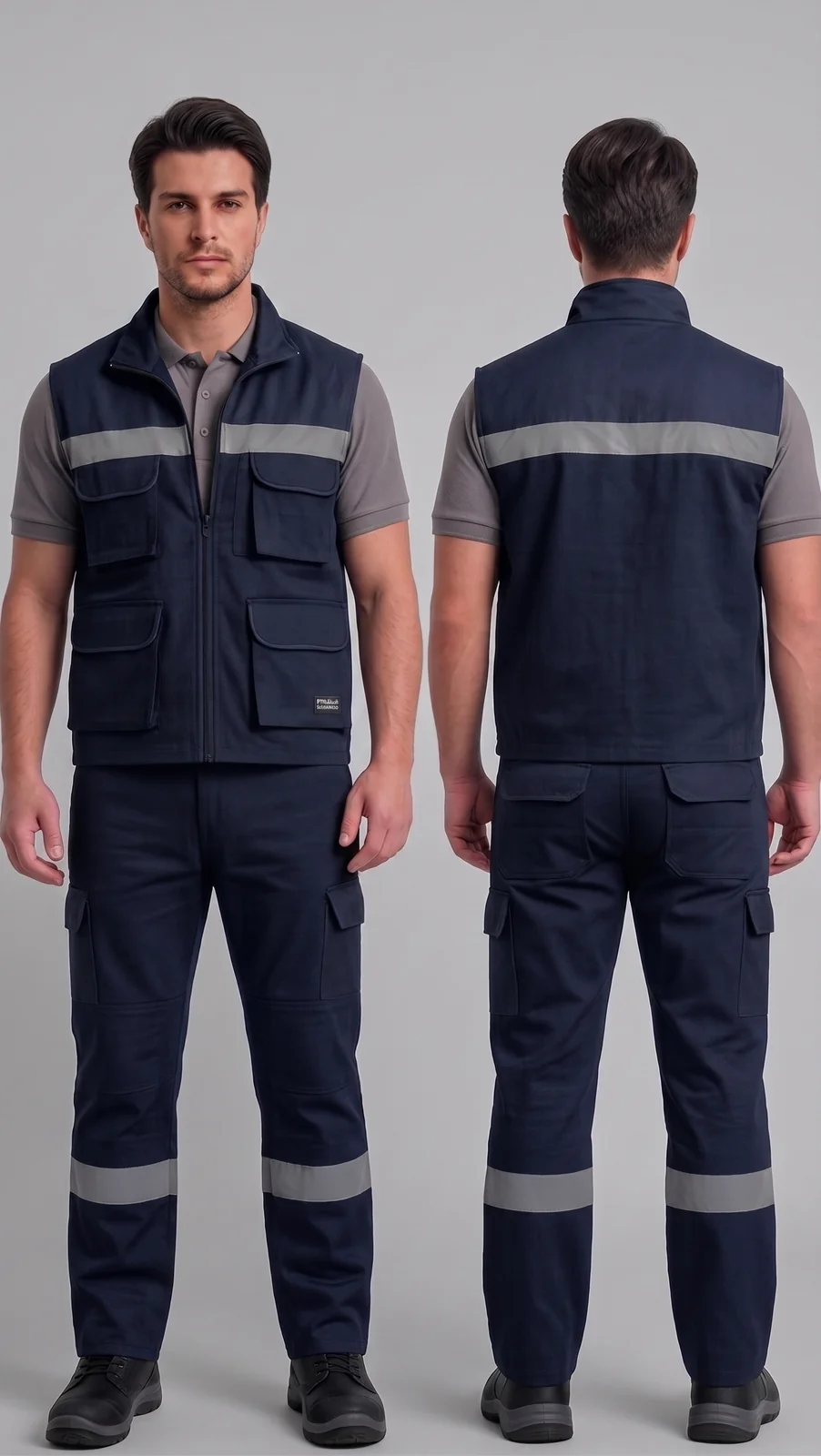 Özel üretim iş yeleği-pantolon takımı #07 — harman gabardin 245 gr/m² full likralı premium pamuk, İlke Tekstil Denizli