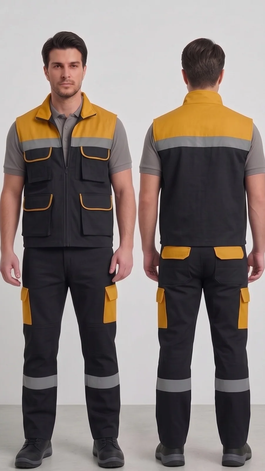 Özel üretim iş yeleği-pantolon takımı #08 — harman gabardin 245 gr/m² full likralı premium pamuk, İlke Tekstil Denizli