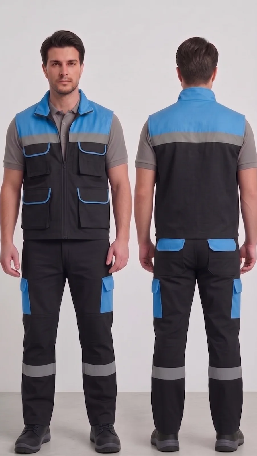 Özel üretim iş yeleği-pantolon takımı #14 — harman gabardin 245 gr/m² full likralı premium pamuk, İlke Tekstil Denizli